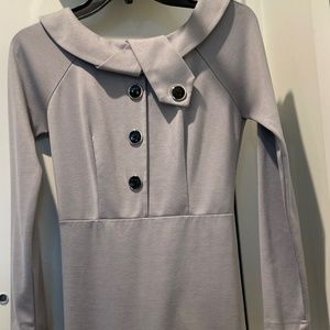1940s Style Gray Long Sleeve Dress with Gray Button (Small)